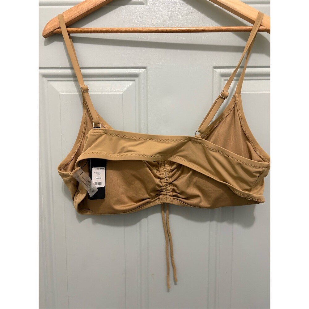 Fashion Nova Bikini Top Womens 2XL Tan Ruched Bralette Longline Swim Top - Picture 4 of 6